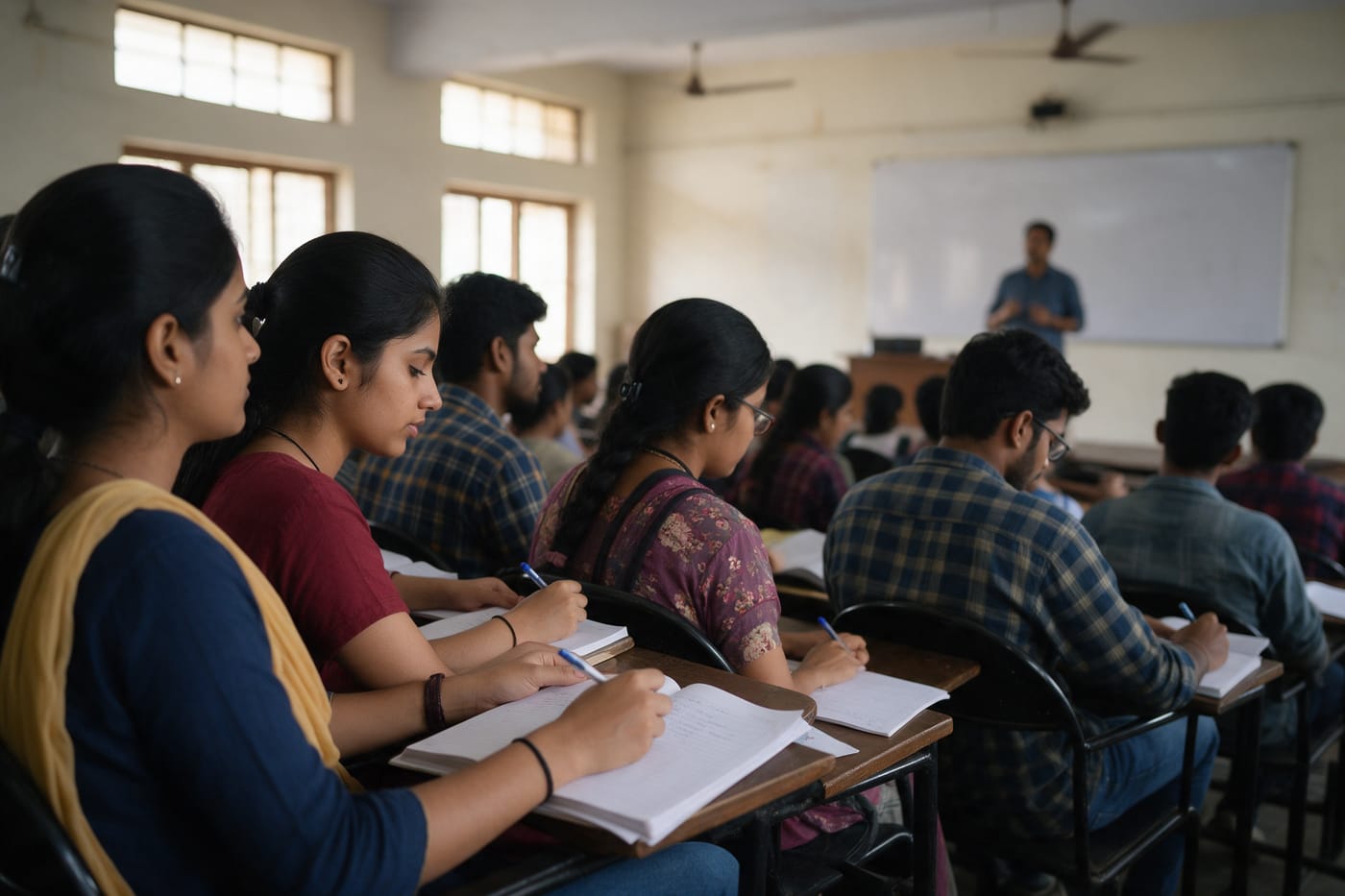 Students taking notes during a guest lecture