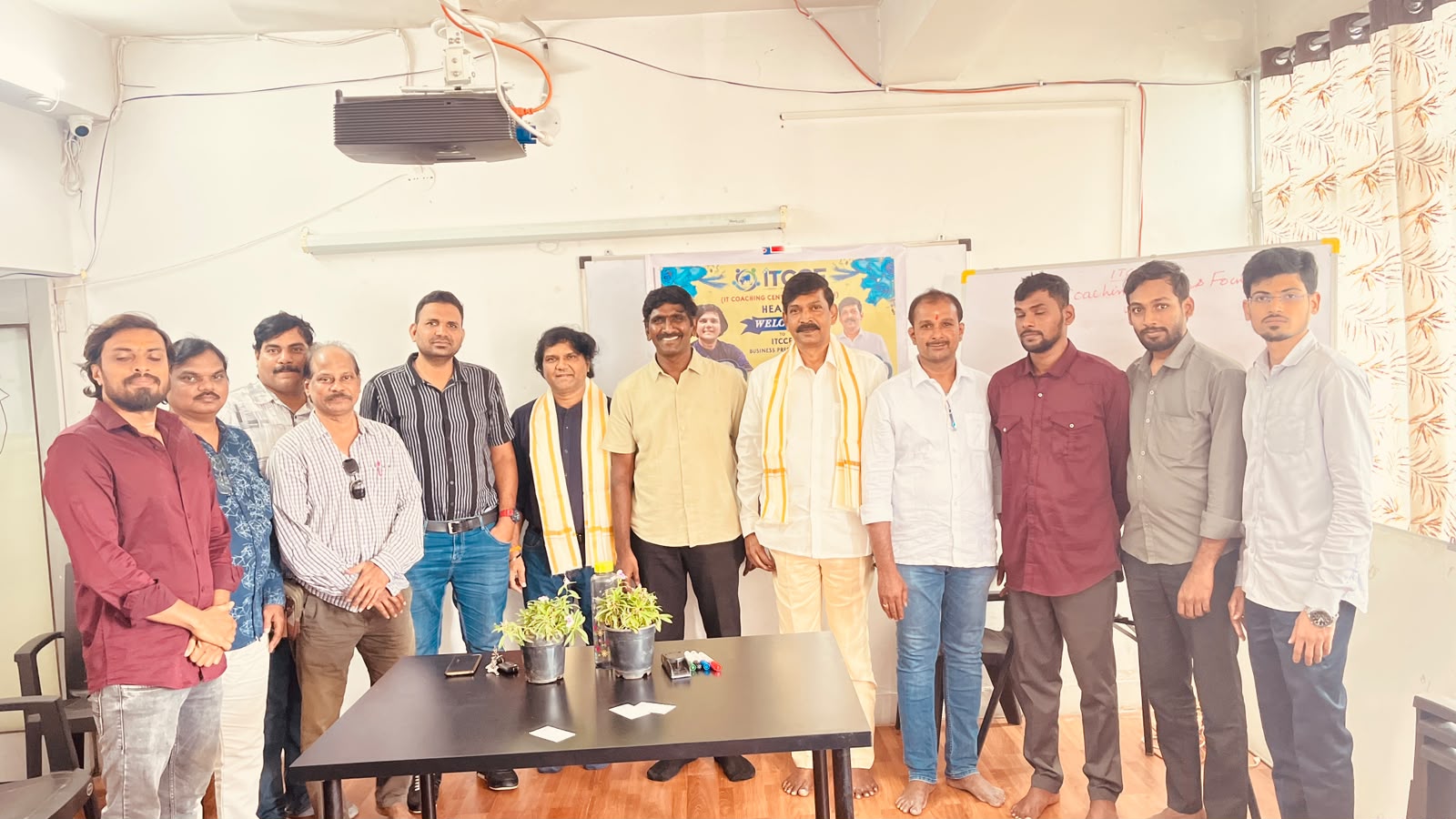 The team with students in a training room